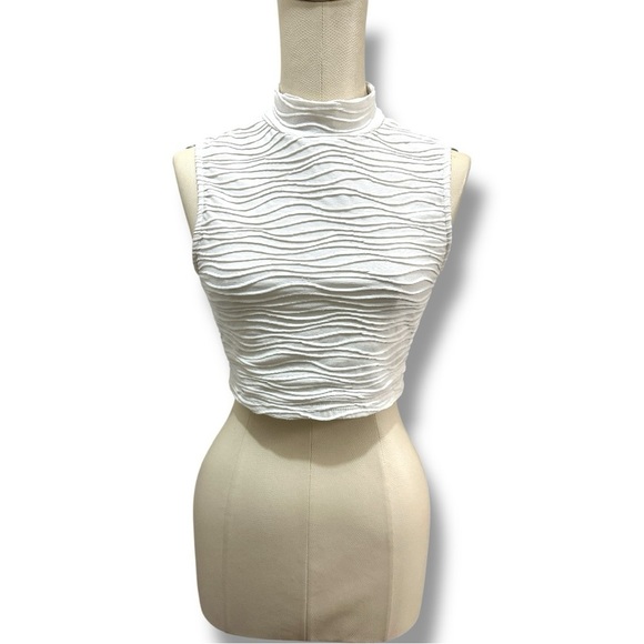 298 Cider | EUC White Textured Mock Neck Sleeveless Crop Top (size XS) - Picture 2 of 9